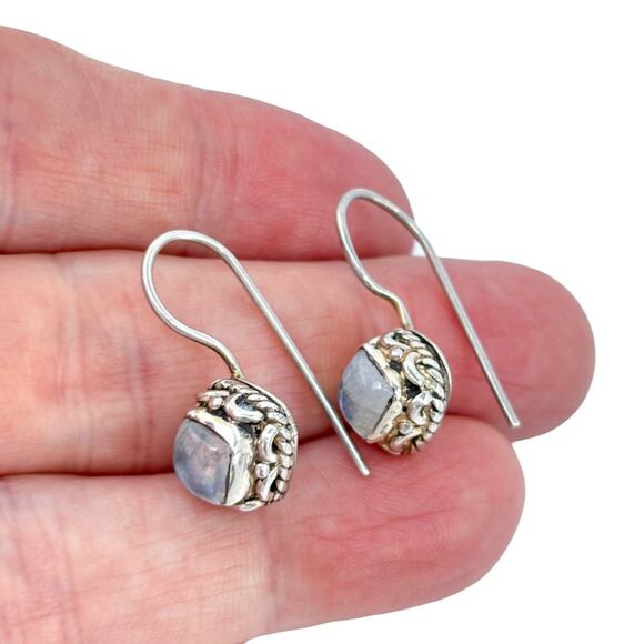 Estate Sterling Silver 925 Rainbow Moonstone Drop Earrings - Picture 1 of 9